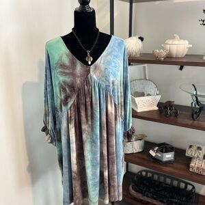 White Birch babydoll dress! Size 2x Blue/gray/green tie dye!
